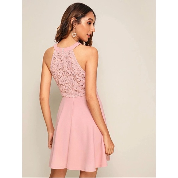 Zip Back Guipure Lace Halter Fit & Flare Dress - Picture 3 of 11